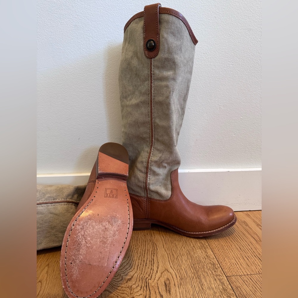 Frye Brown leather and Tan canvas Boots - Picture 5 of 5